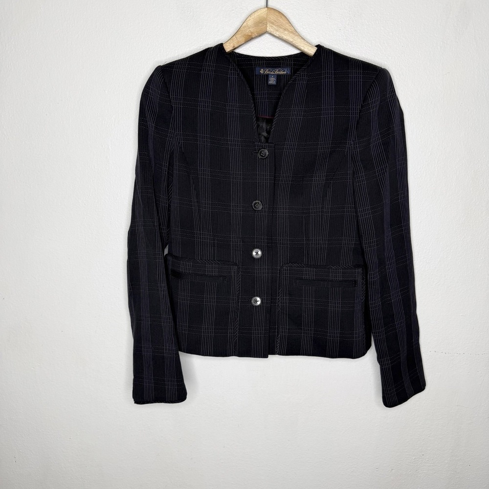 Brooks Brothers Black Plaid Collarless Blazer